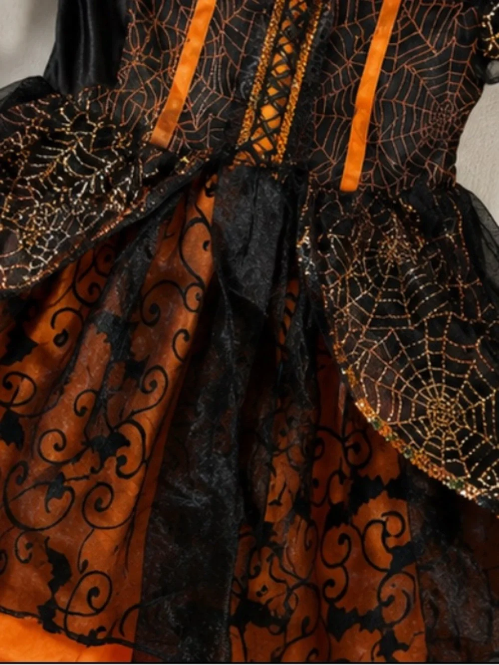 Girls Black & Orange Witch Costume Dress with Hat